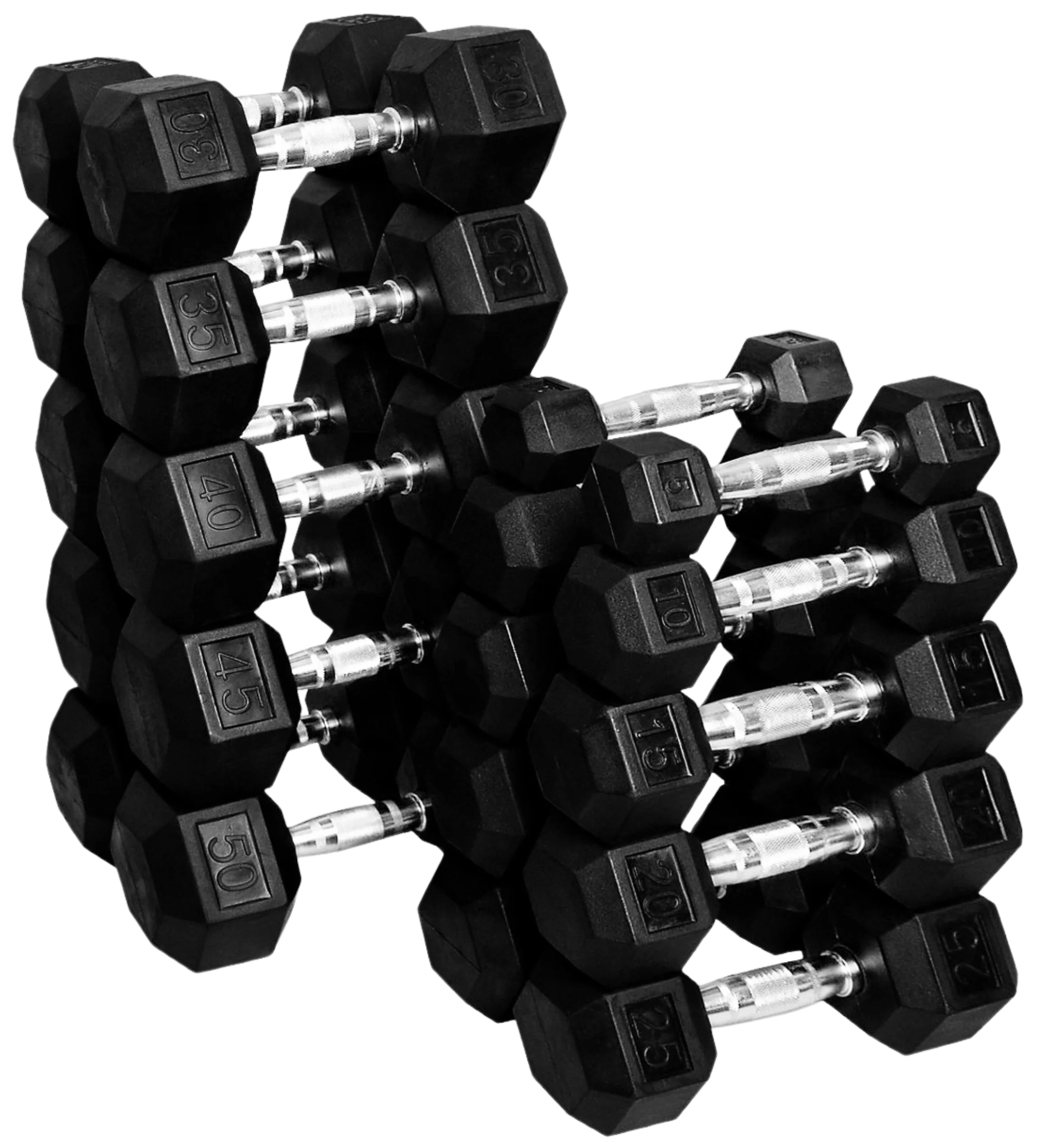 French Fitness Rubber Coated Hex Dumbbell Set 5-50 lbs (New)