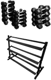 French Fitness Rubber Coated Hex Dumbbell Set 5-70 lbs w/Rack (New) Image
