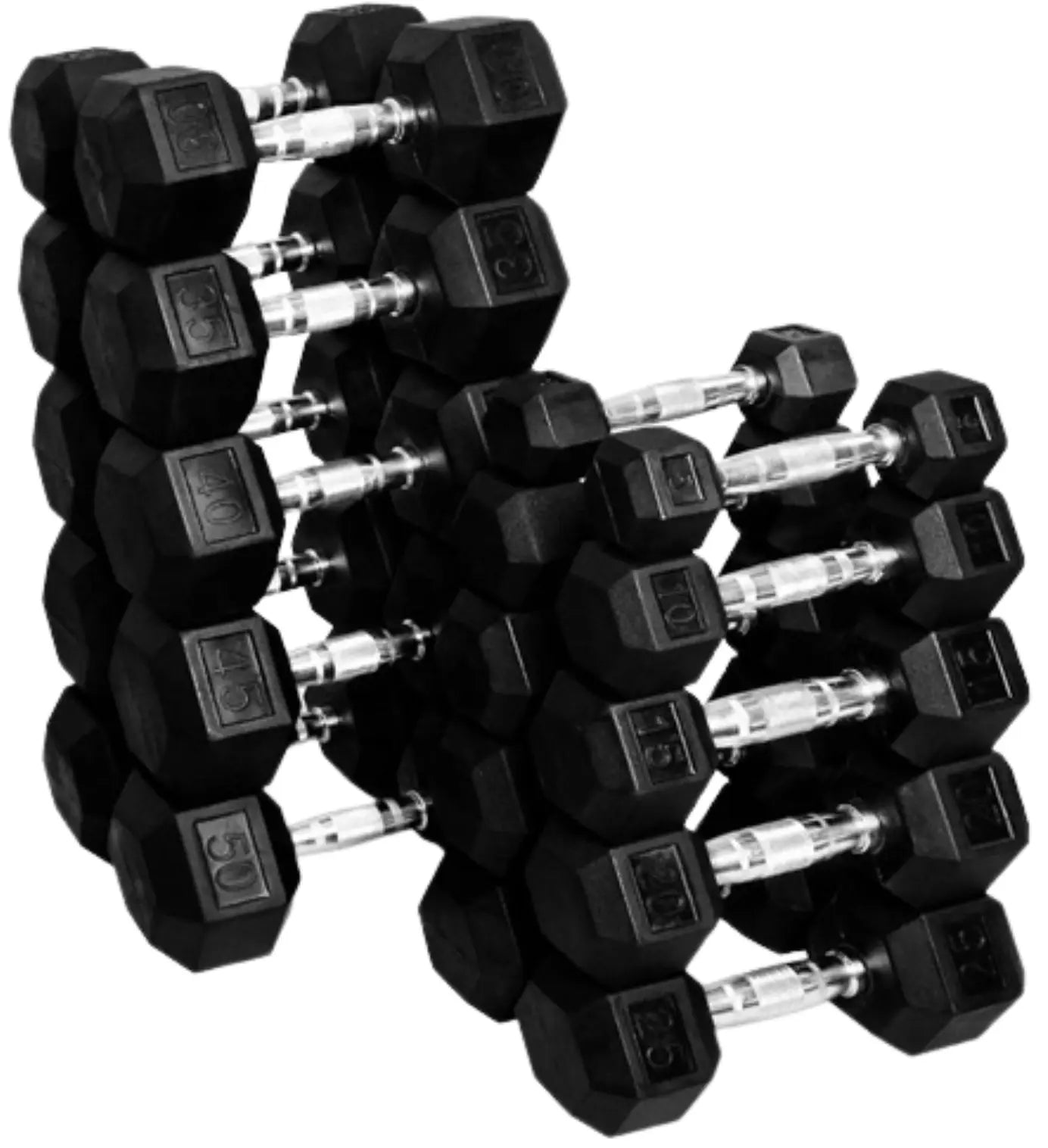 French Fitness Rubber Coated Hex Dumbbell Set 5-70 lbs w/Rack (New)