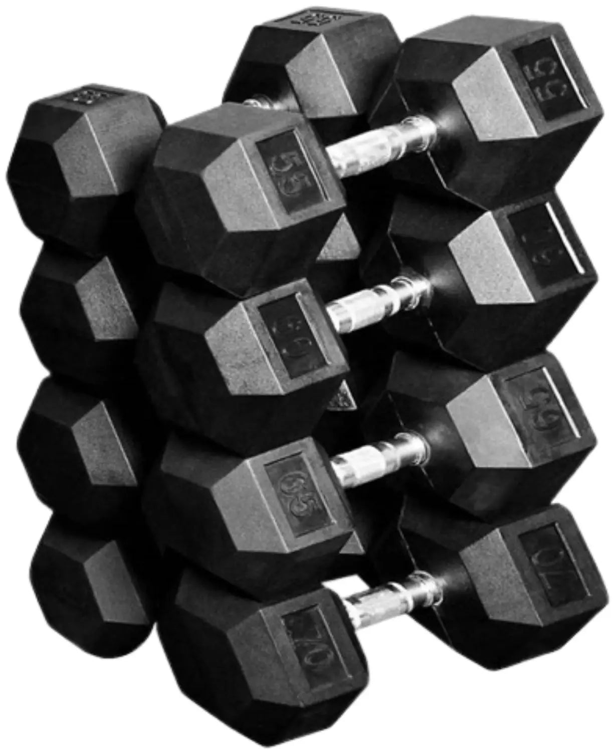 French Fitness Rubber Coated Hex Dumbbell Set 5-70 lbs w/Rack (New)