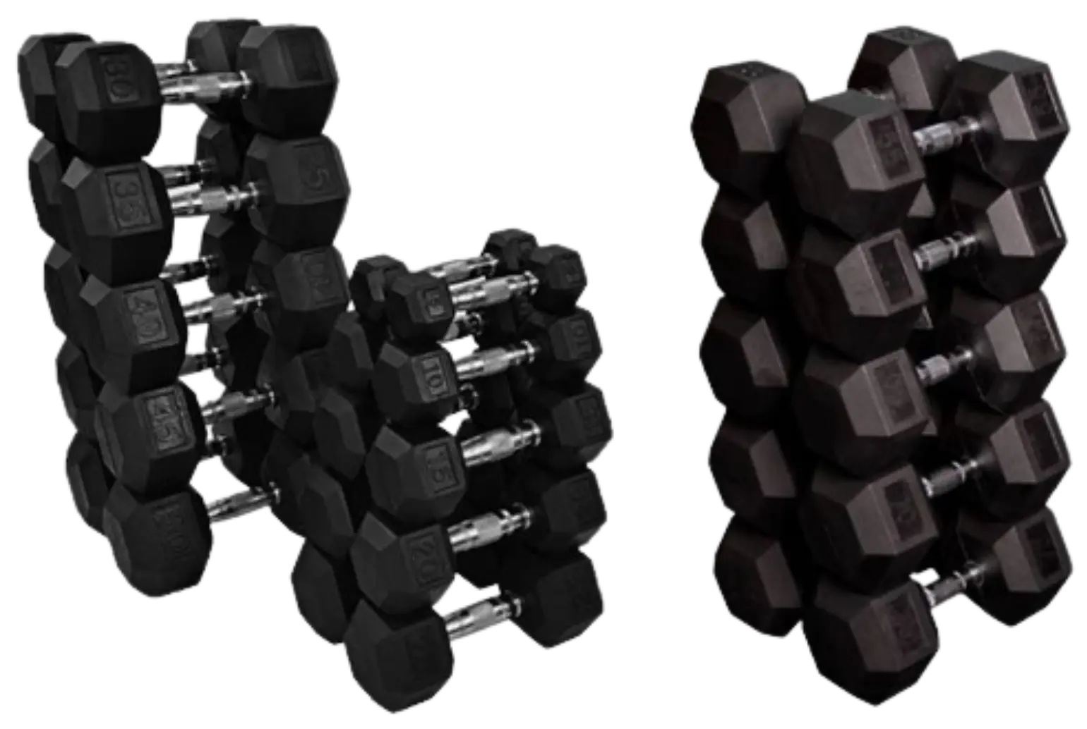 French Fitness Rubber Coated Hex Dumbbell Set 5-75 lbs (New)