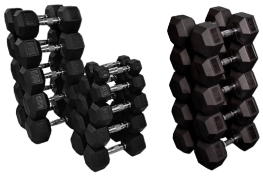 French Fitness Rubber Coated Hex Dumbbell Set 5-75 lbs (New)
