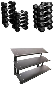 French Fitness Rubber Hex Dumbbell - Angled View with Dumbbell