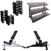 French Fitness Rubber Hex Dumbbell Set 5 to 75 lbs w/Bench + 3 Tier Dumbbell Rack (New)