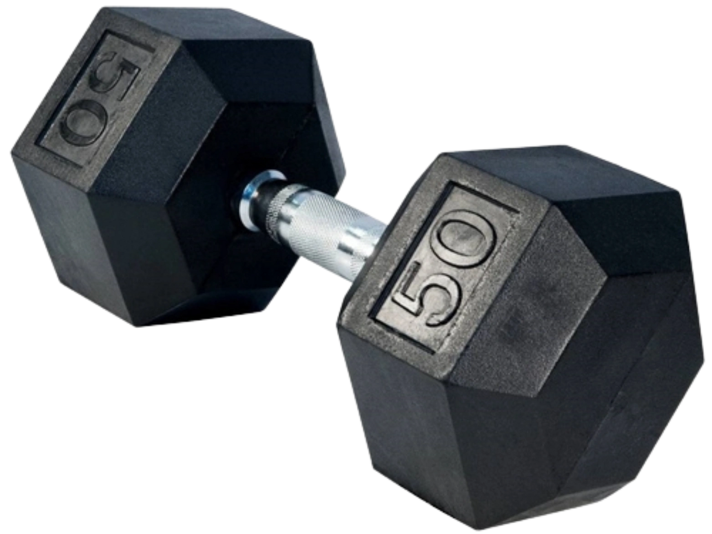 French Fitness Rubber Coated Hex Dumbbell 50 lbs - Single (New)