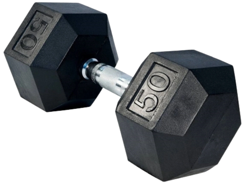French Fitness Rubber Coated Hex Dumbbell 50 lbs - Single (New)