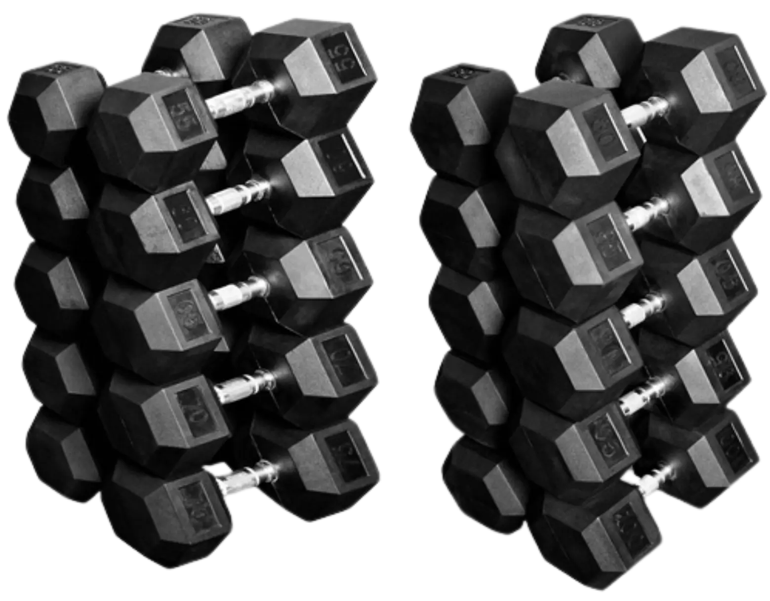 French Fitness Rubber Coated Hex Dumbbell Set 55-100 lbs (New)