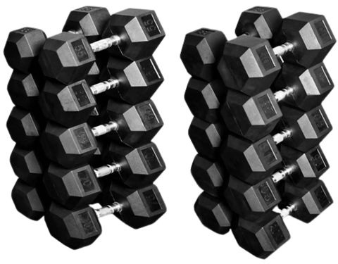 French Fitness Rubber Coated Hex Dumbbell Set 55-100 lbs (New)