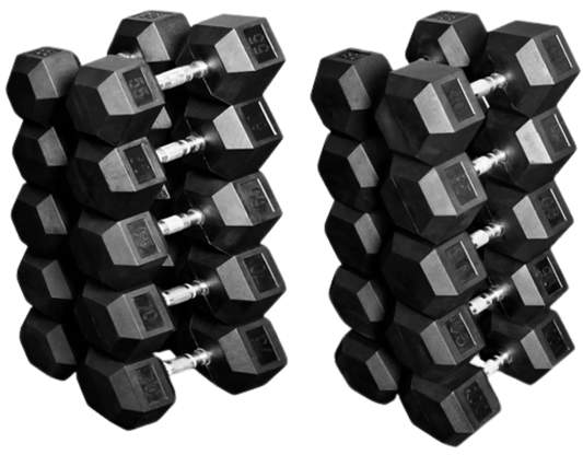 French Fitness Rubber Coated Hex Dumbbell Set 55-100 lbs (New)