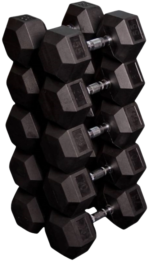 French Fitness Rubber Coated Hex Dumbbell Set 55-75 lbs (New)