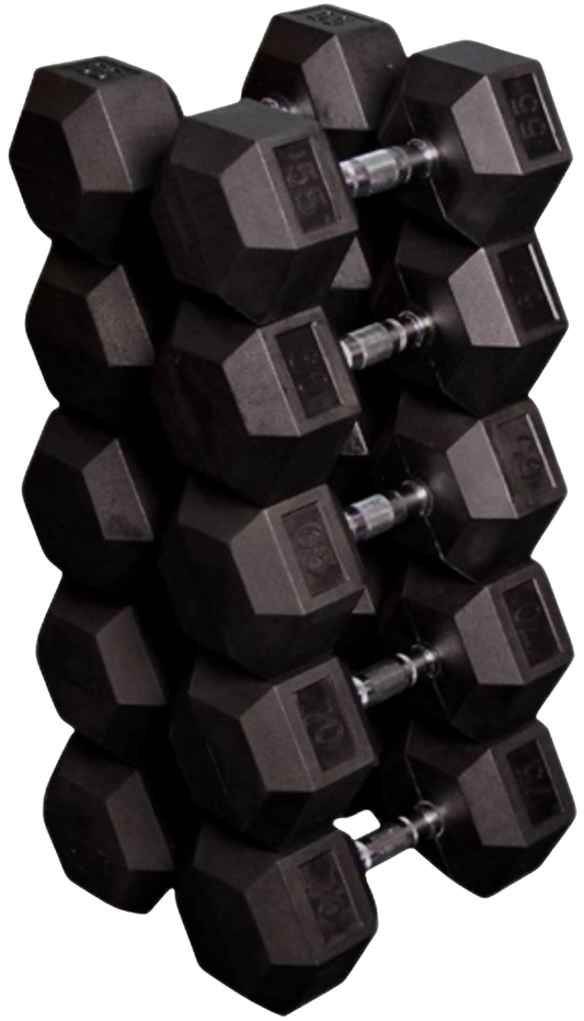 French Fitness Rubber Coated Hex Dumbbell Set 55-75 lbs (New)