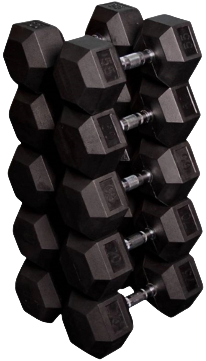French Fitness Rubber Coated Hex Dumbbell Set 55-75 lbs (New)