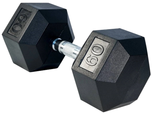 French Fitness Rubber Coated Hex Dumbbell 60 lbs - Single (New)