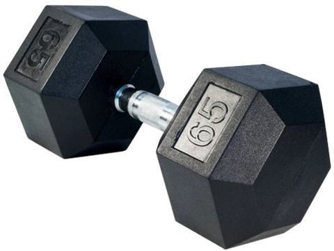 French Fitness Rubber Coated Hex Dumbbell 65 lbs - Single (New)