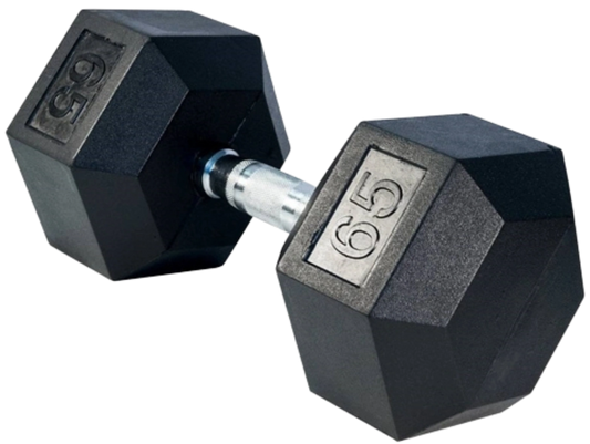 French Fitness Rubber Coated Hex Dumbbell 65 lbs - Single (New)