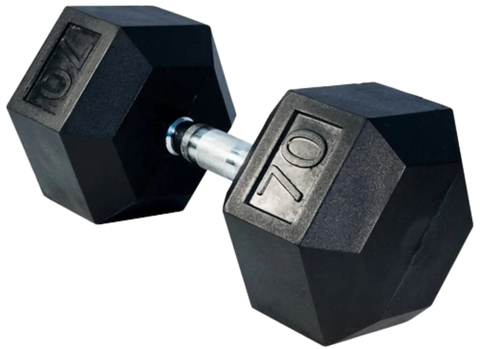 French Fitness Rubber Coated Hex Dumbbell 70 lbs - Single (New)