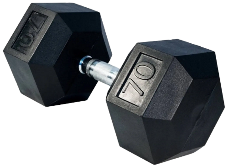 French Fitness Rubber Coated Hex Dumbbell 70 lbs - Single (New)