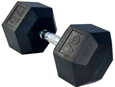 French Fitness Rubber Coated Hex Dumbbell 75 lbs - Single (New)