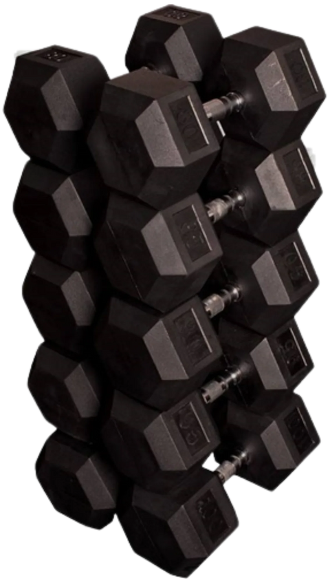 French Fitness Rubber Coated Hex Dumbbell Set 80-100 lbs (New) Image
