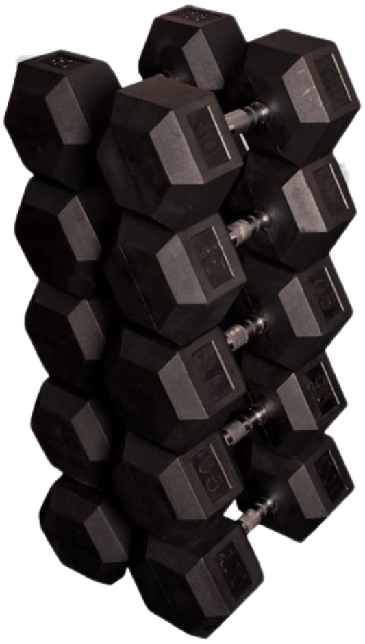 French Fitness Rubber Coated Hex Dumbbell Set 80-100 lbs (New)