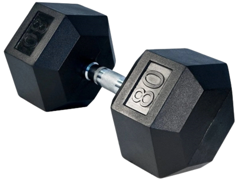 French Fitness Rubber Coated Hex Dumbbell 80 lbs - Single (New)
