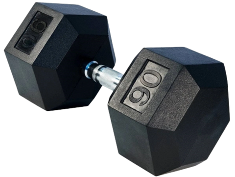 French Fitness Rubber Coated Hex Dumbbell 90 lbs - Single (New)