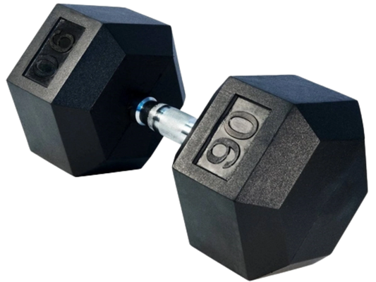 French Fitness Rubber Coated Hex Dumbbell 90 lbs - Single (New)