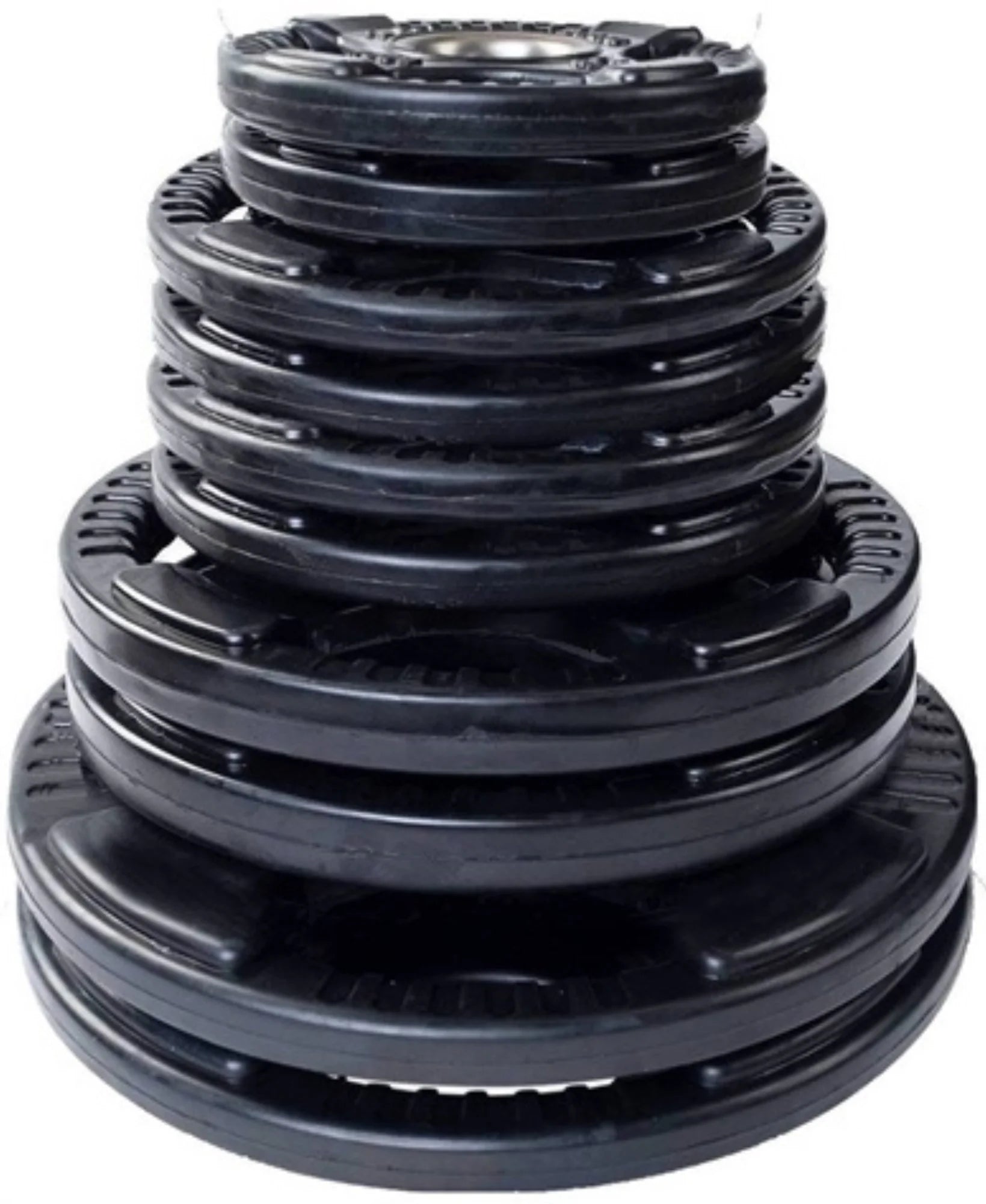 French Fitness Rubber Grip Weight Plate Set w/7 ft Olympic Bar 235 lbs (New)
