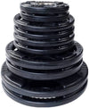 French Fitness Rubber Grip Weight Plate Set w/7 ft Olympic Bar 235 lbs + Bench (New)