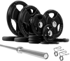 French Fitness Rubber Grip Weight Plate Set w/7 ft Olympic Bar 305 lbs (New)