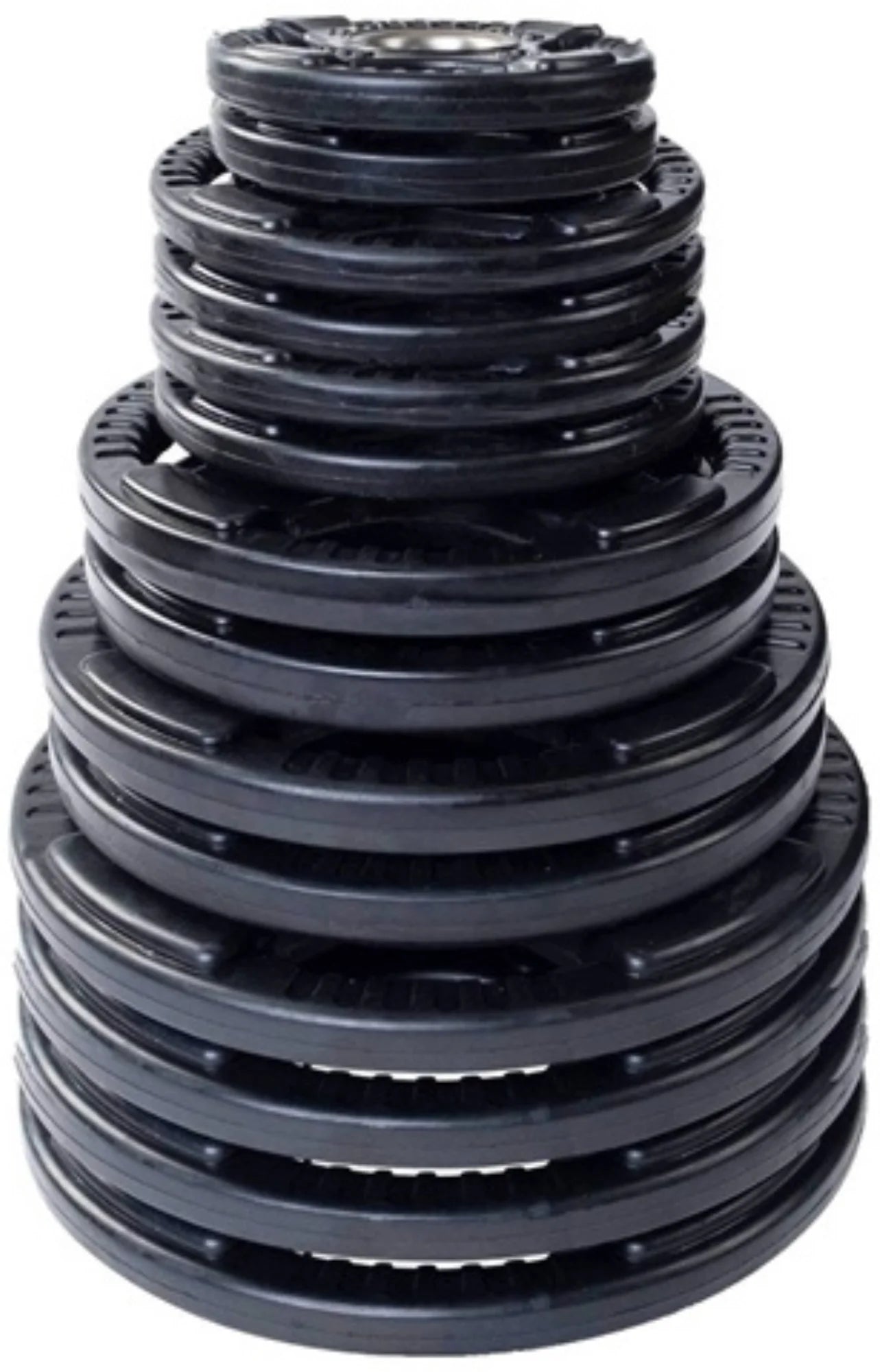 French Fitness Rubber Grip Weight Plate Set w/7 ft Olympic Bar 395 lbs (New)