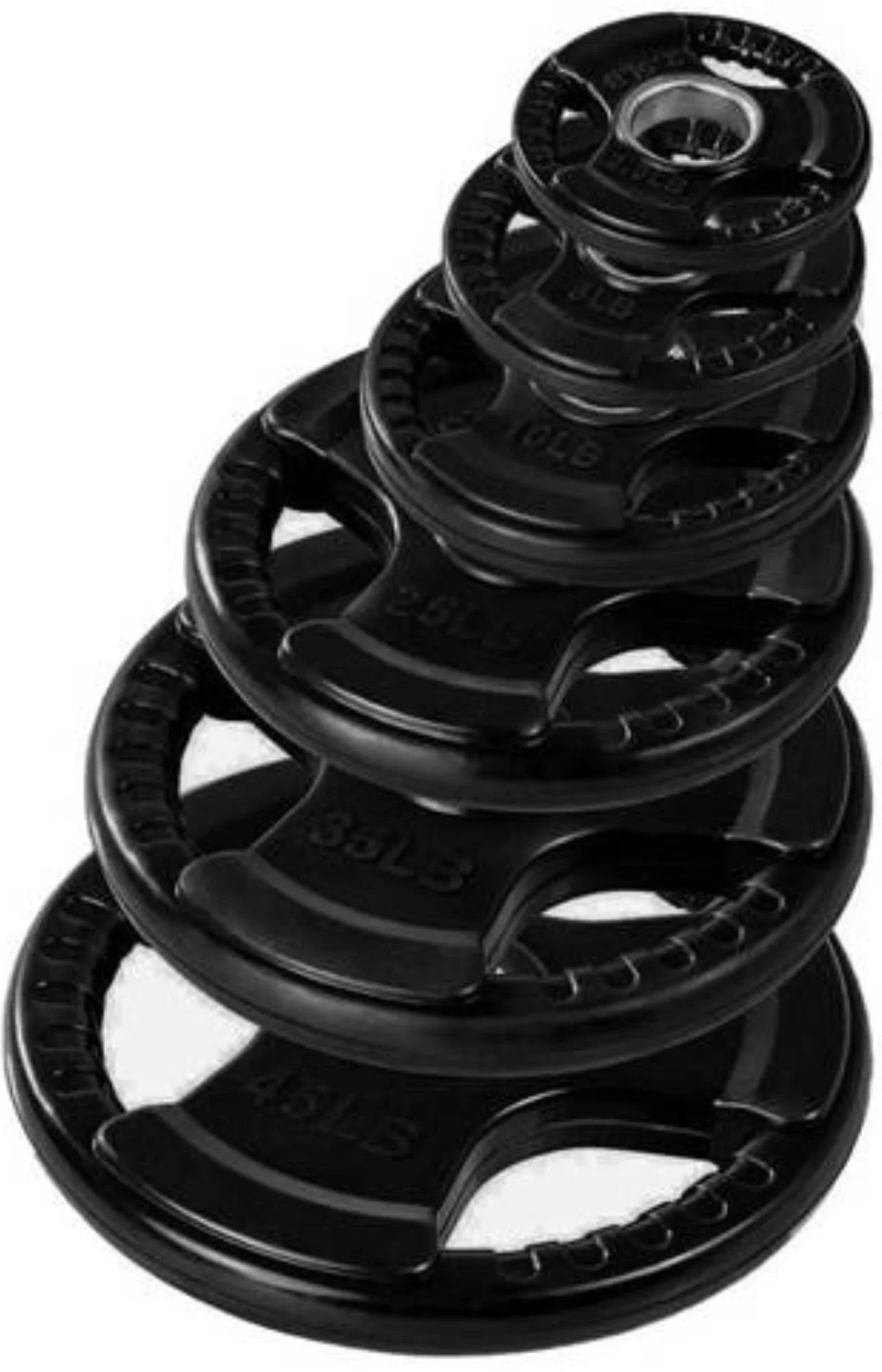 French Fitness Rubber Grip Weight Plate Set w/7 ft Olympic Bar 395 lbs (New)