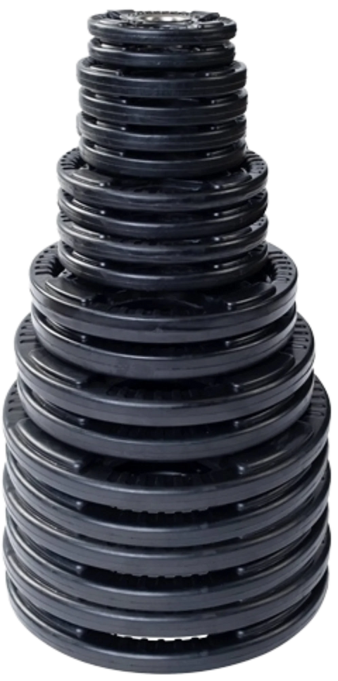 French Fitness Rubber Grip Weight Plate Set w/7 ft Olympic Bar 495 lbs (New)