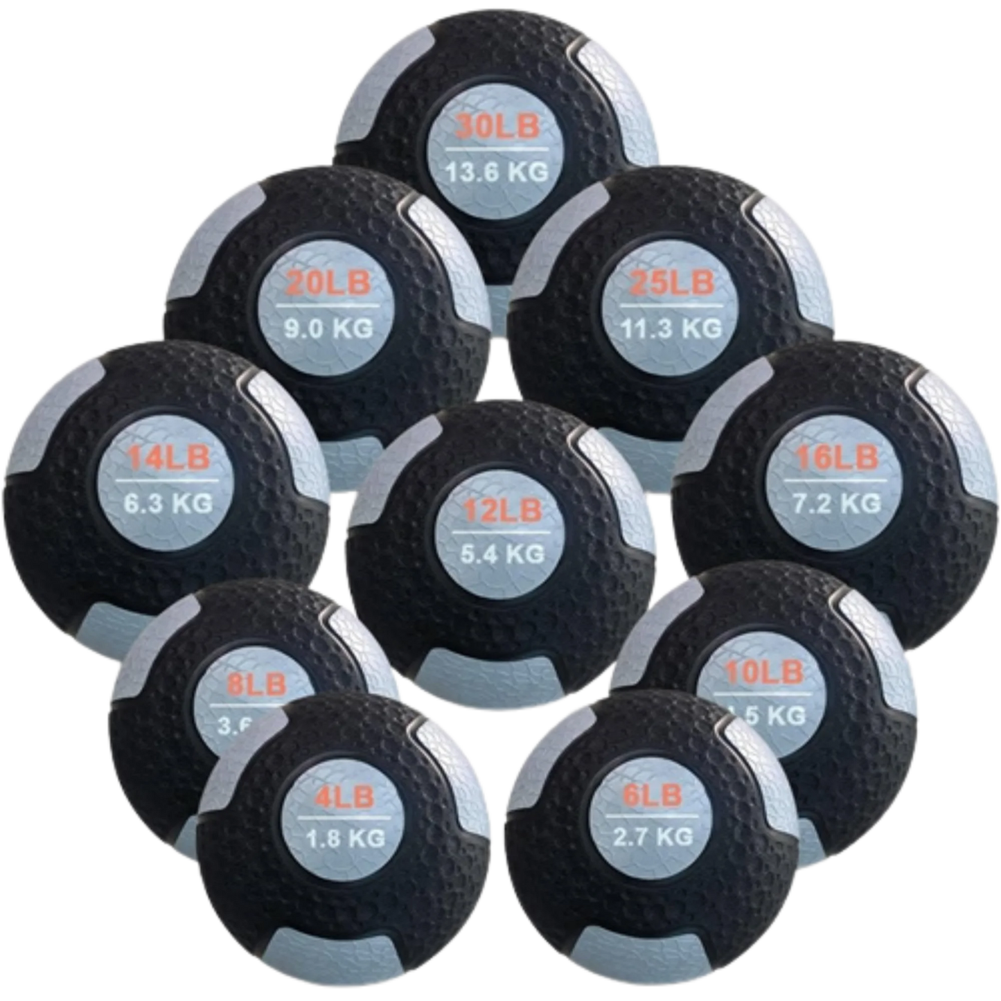 French Fitness Rubber Medicine Ball Set of 10 (4 to 30 lbs) (New)