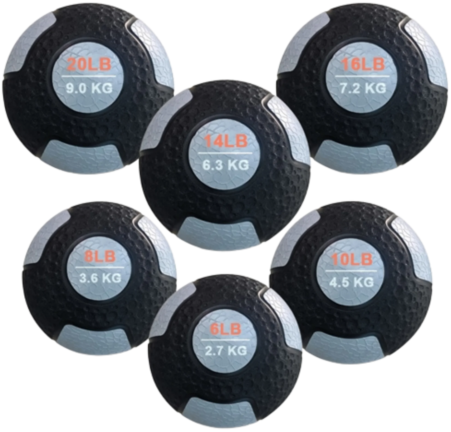 French Fitness Rubber Medicine Ball Set of 6 (6 to 20 lbs) (New)