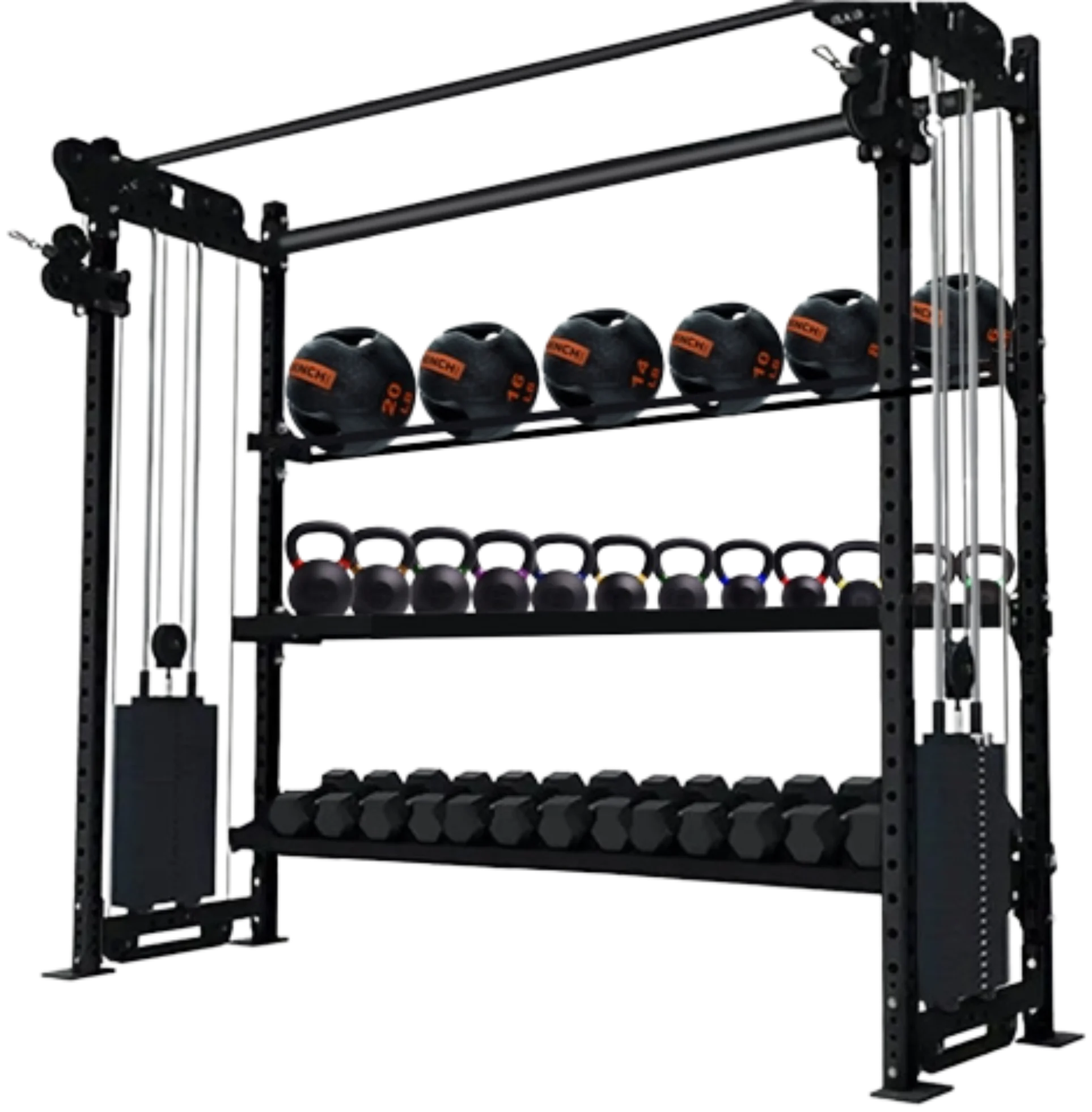 French Fitness Rig & Rack Functional Trainer w/3 Tier Storage 78" (New)