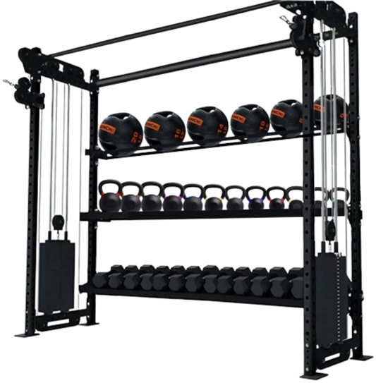 French Fitness Rig & Rack Functional Trainer w/3 Tier Storage 78" (New)