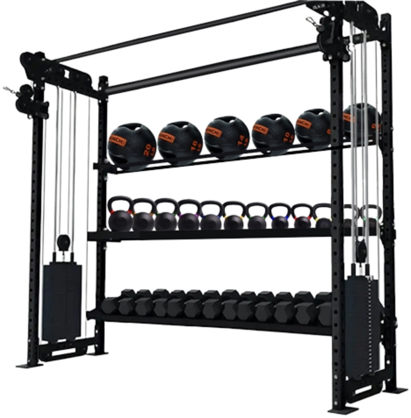 French Fitness Rig & Rack Functional Trainer w/3 Tier Storage 78" (New)