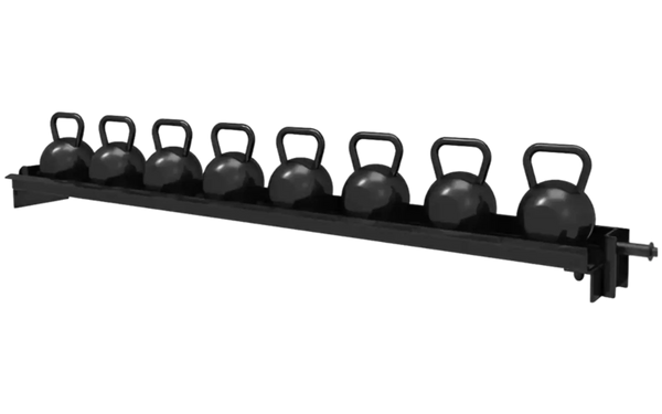 French Fitness 71" Rack & Rig Kettlebell Tier/Tray Attachment - Angled View