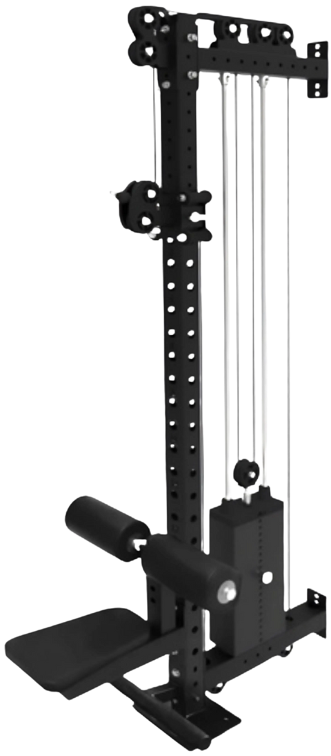 French Fitness Rack & Rig Rack Mounted Cable Column w/Lat Seat and Row Attachment (New)