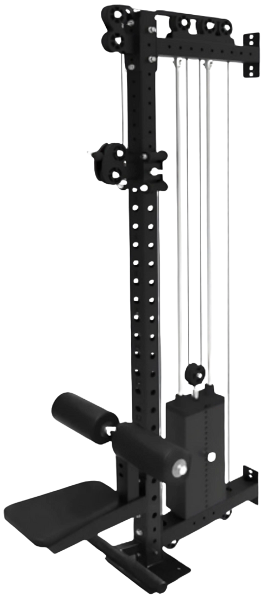 French Fitness Rack & Rig Rack Mounted Cable Column w/Lat Seat and Row Attachment (New)