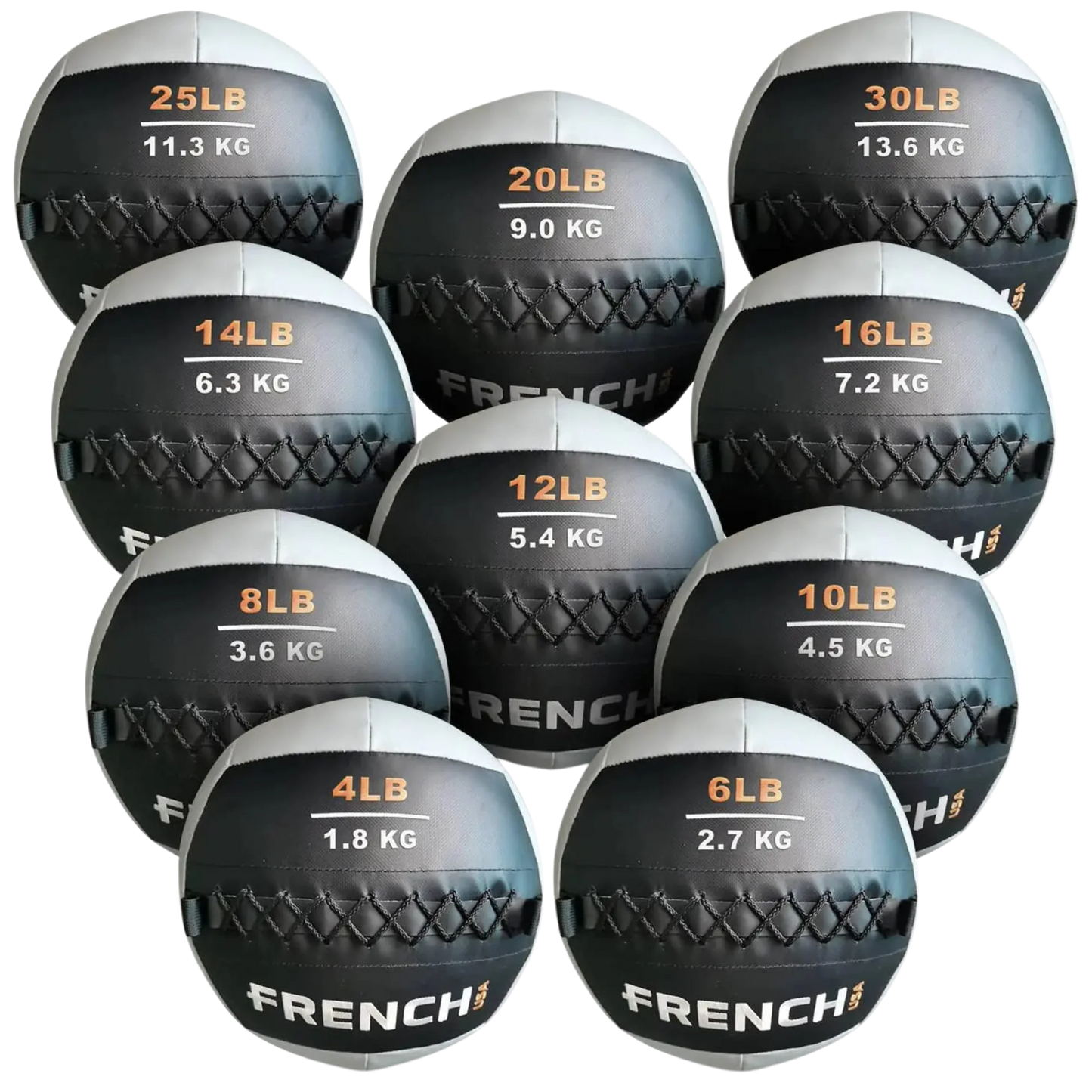 French Fitness Soft Medicine Wall Ball Set of 10 (4 to 30 lbs) (New)