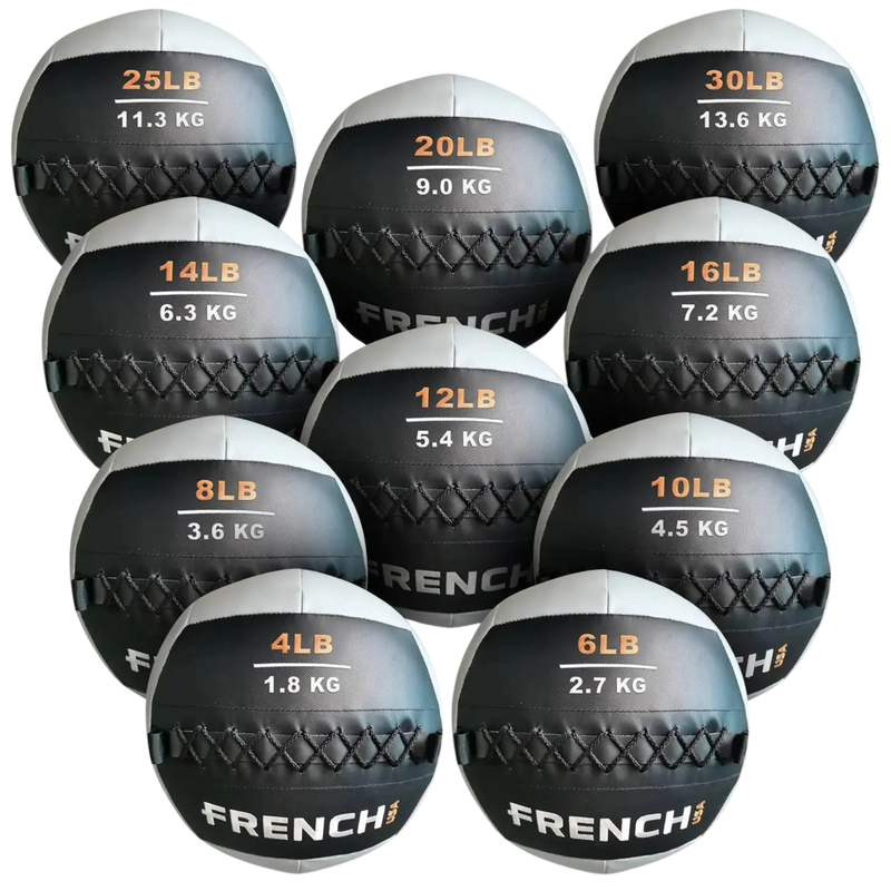 French Fitness Soft Medicine Wall Ball Set of 10 (4 to 30 lbs) (New)