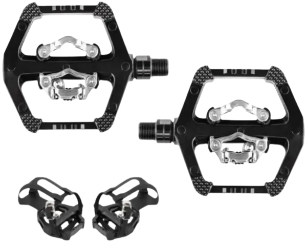 French Fitness SPD 9/16" Pedals w/Toe Cages & Straps - Close-Up View