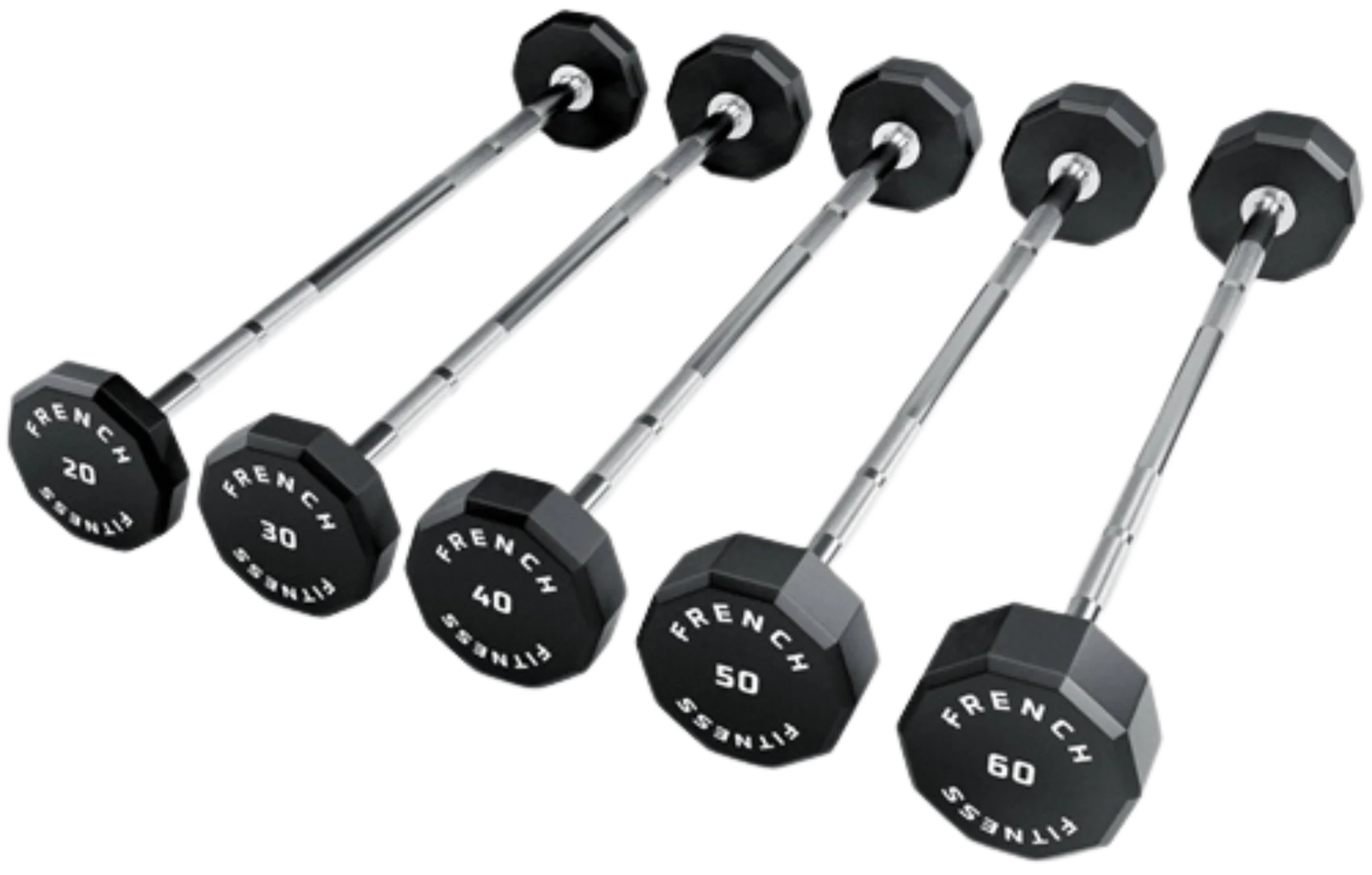 French Fitness Straight Urethane Barbell Bar - Set of 5 (20-60 lbs) (New)