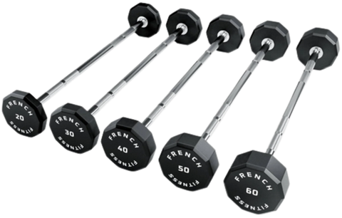 French Fitness Straight Urethane Barbell Bar - Set of 5 (20-60 lbs) (New)