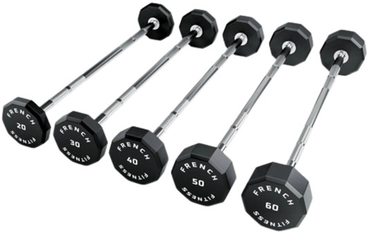French Fitness Straight Urethane Barbell Bar - Set of 5 (20-60 lbs) (New)