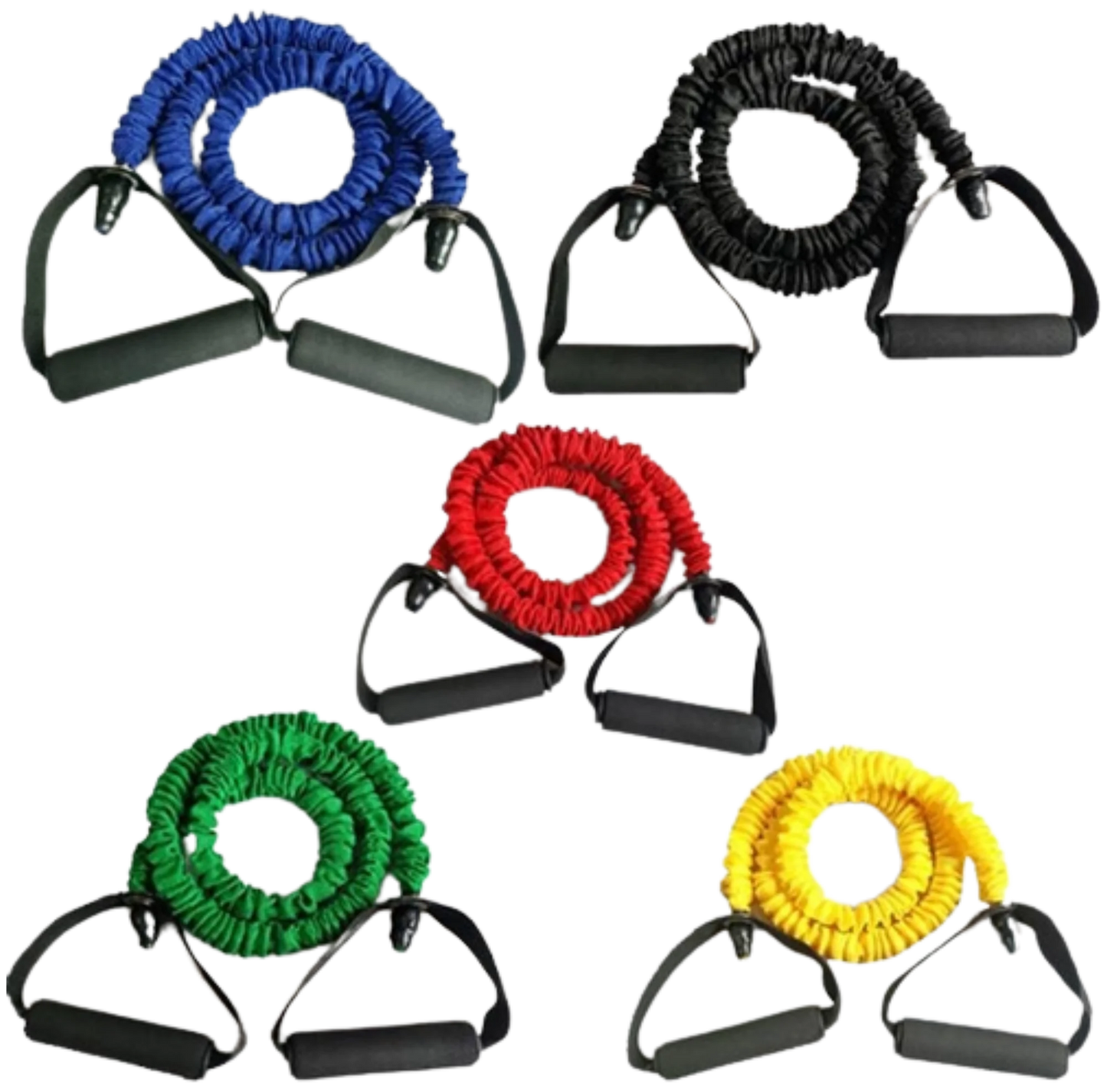 French Fitness Toning Resistance Tube Bands Set of 5 w/Handles (New)