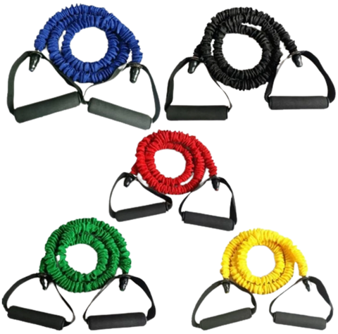 French Fitness Toning Resistance Tube Bands Set of 5 w/Handles (New)