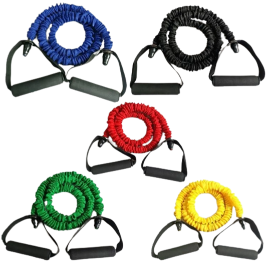 French Fitness Toning Resistance Tube Bands Set of 5 w/Handles (New)